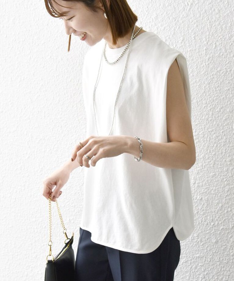 SHIPS any「SHIPS any:〈抗菌防臭/洗濯機可能〉USAコットン ラウンドヘム ノースリーブ TEE」|Tシャツ・カットソー|