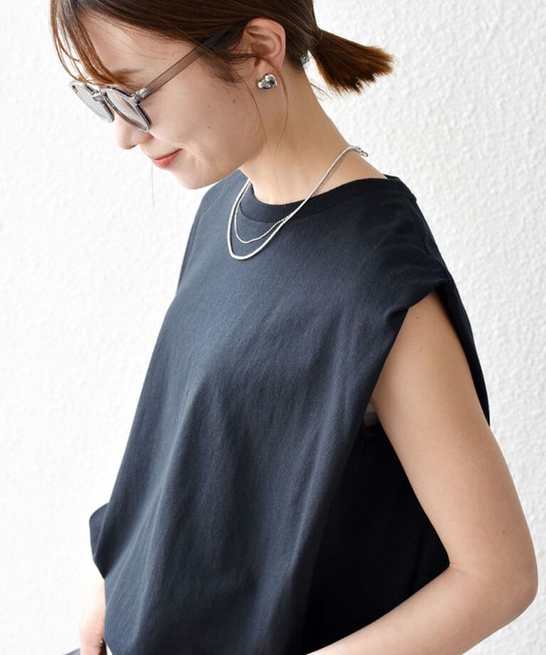 SHIPS any「SHIPS any:〈抗菌防臭/洗濯機可能〉USAコットン ラウンドヘム ノースリーブ TEE」|Tシャツ・カットソー|
