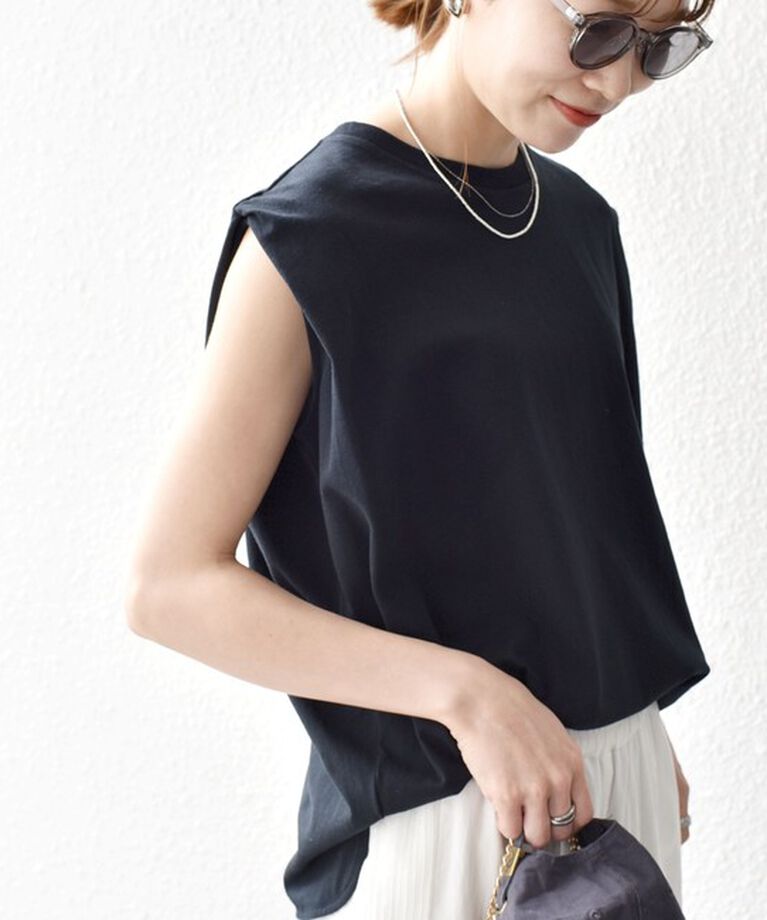 SHIPS any「SHIPS any:〈抗菌防臭/洗濯機可能〉USAコットン ラウンドヘム ノースリーブ TEE」|Tシャツ・カットソー|