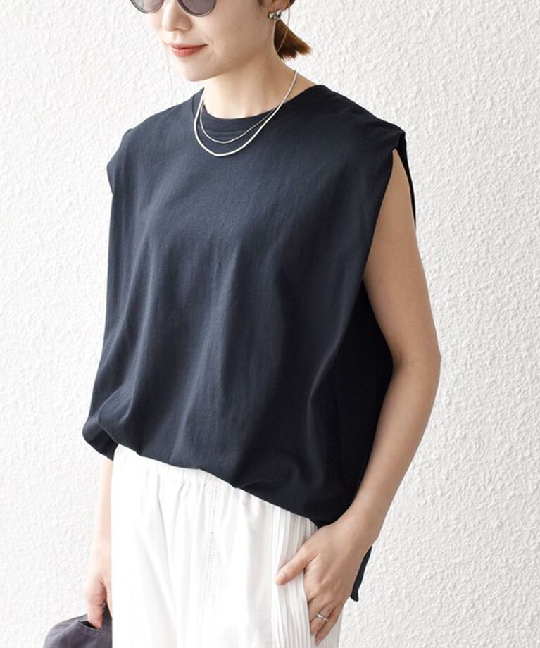 SHIPS any「SHIPS any:〈抗菌防臭/洗濯機可能〉USAコットン ラウンドヘム ノースリーブ TEE」|Tシャツ・カットソー|