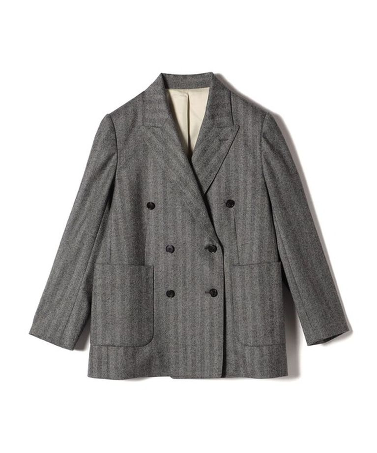 SHIPS for women「SHIPS Primary Navy Label: フラノ ヘリンボーン ダブルボタン ジャケット（セットアップ対応）」|テーラードジャケット|ブラック
