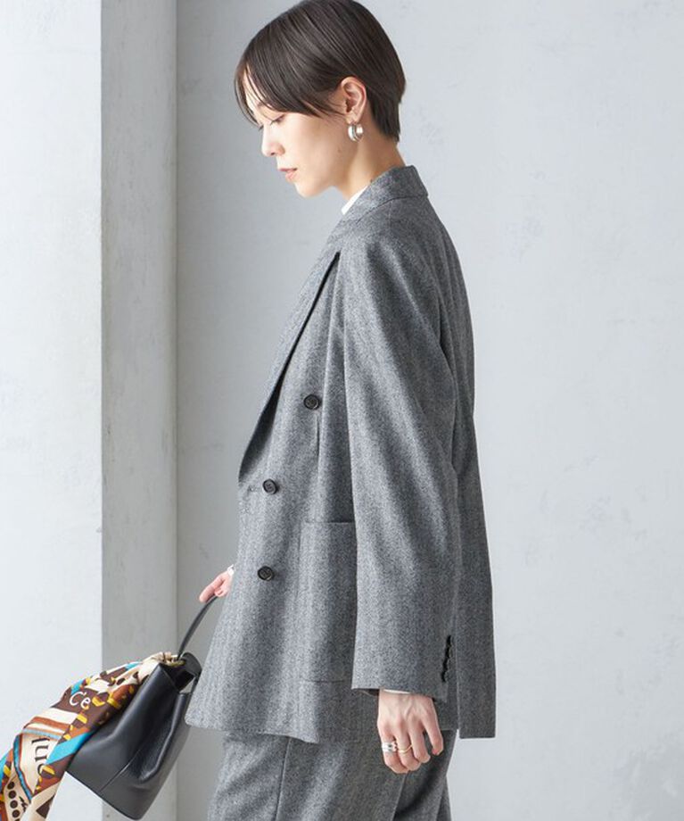 SHIPS for women「SHIPS Primary Navy Label: フラノ ヘリンボーン ダブルボタン ジャケット（セットアップ対応）」|テーラードジャケット|
