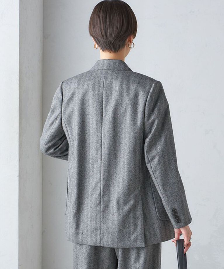 SHIPS for women「SHIPS Primary Navy Label: フラノ ヘリンボーン ダブルボタン ジャケット（セットアップ対応）」|テーラードジャケット|