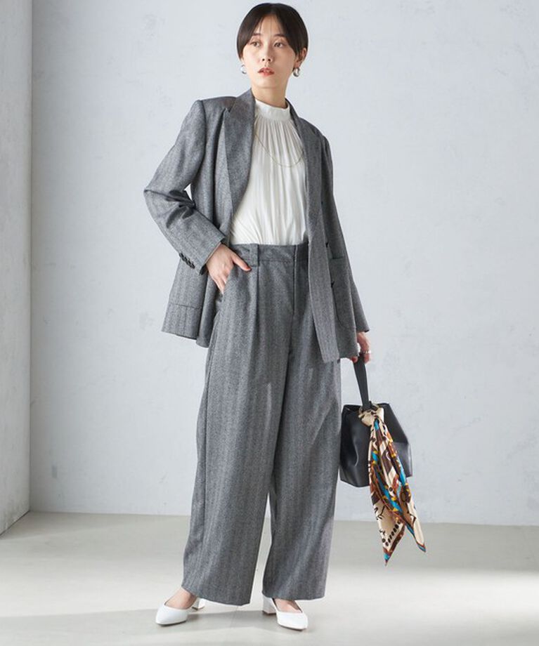 SHIPS for women「SHIPS Primary Navy Label: フラノ ヘリンボーン ダブルボタン ジャケット（セットアップ対応）」|テーラードジャケット|