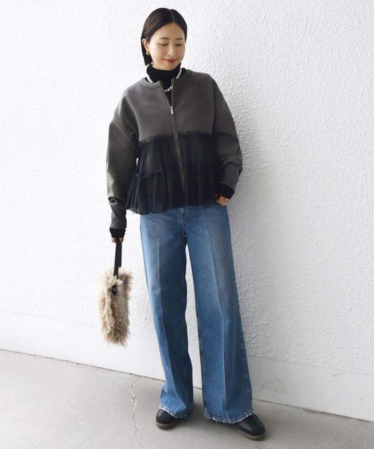 SHIPS for women「【WEB限定】 〈手洗い可能〉ダンボール × チュール ジップ 羽織」|その他|