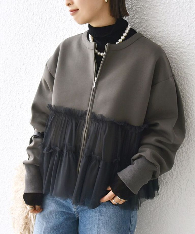 SHIPS for women「【WEB限定】 〈手洗い可能〉ダンボール × チュール ジップ 羽織」|その他|