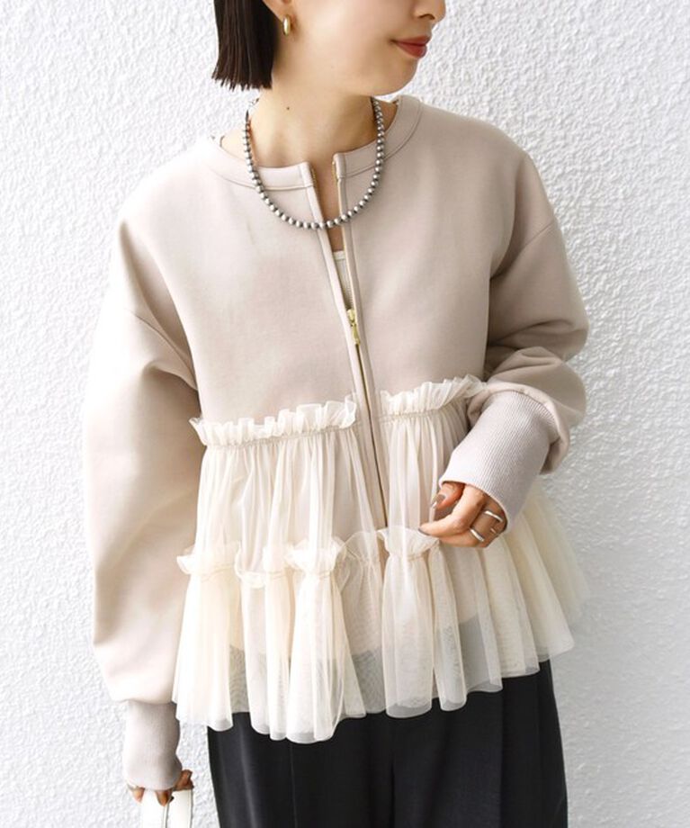 SHIPS for women「【WEB限定】 〈手洗い可能〉ダンボール × チュール ジップ 羽織」|その他|