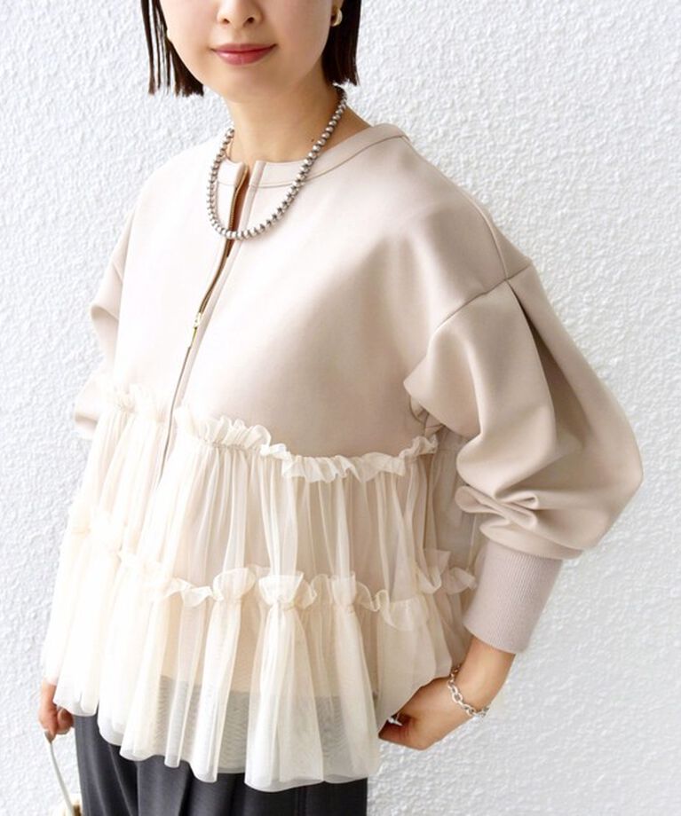 SHIPS for women「【WEB限定】 〈手洗い可能〉ダンボール × チュール ジップ 羽織」|その他|