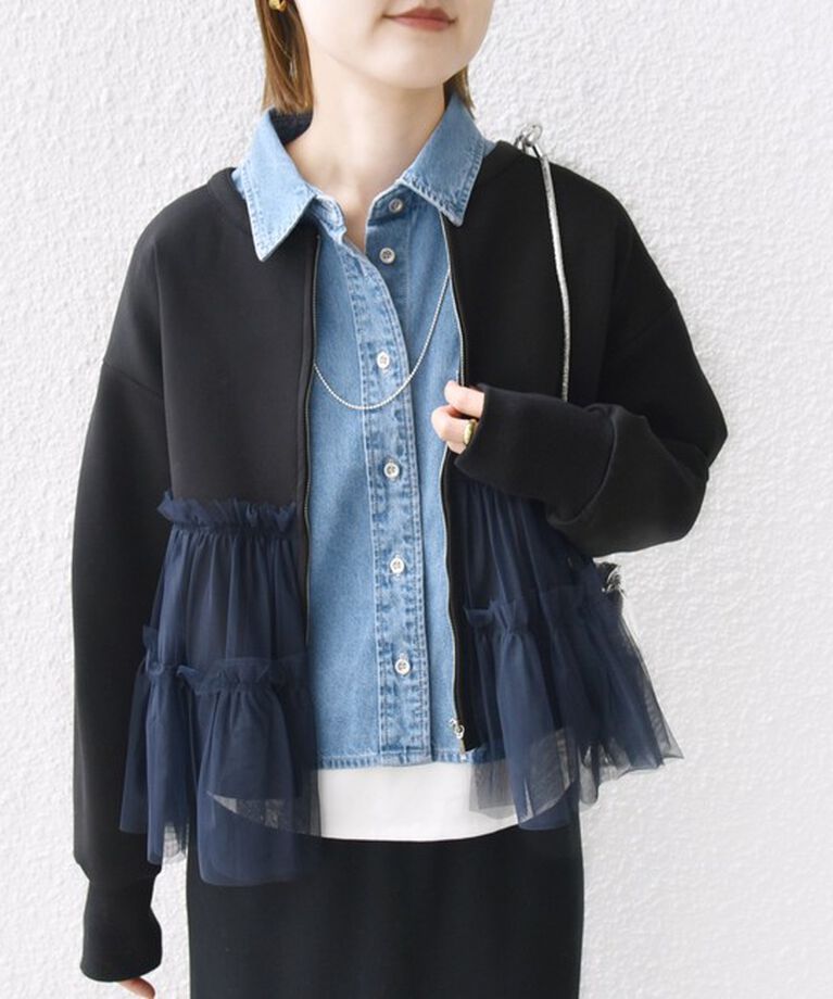 SHIPS for women「【WEB限定】 〈手洗い可能〉ダンボール × チュール ジップ 羽織」|その他|