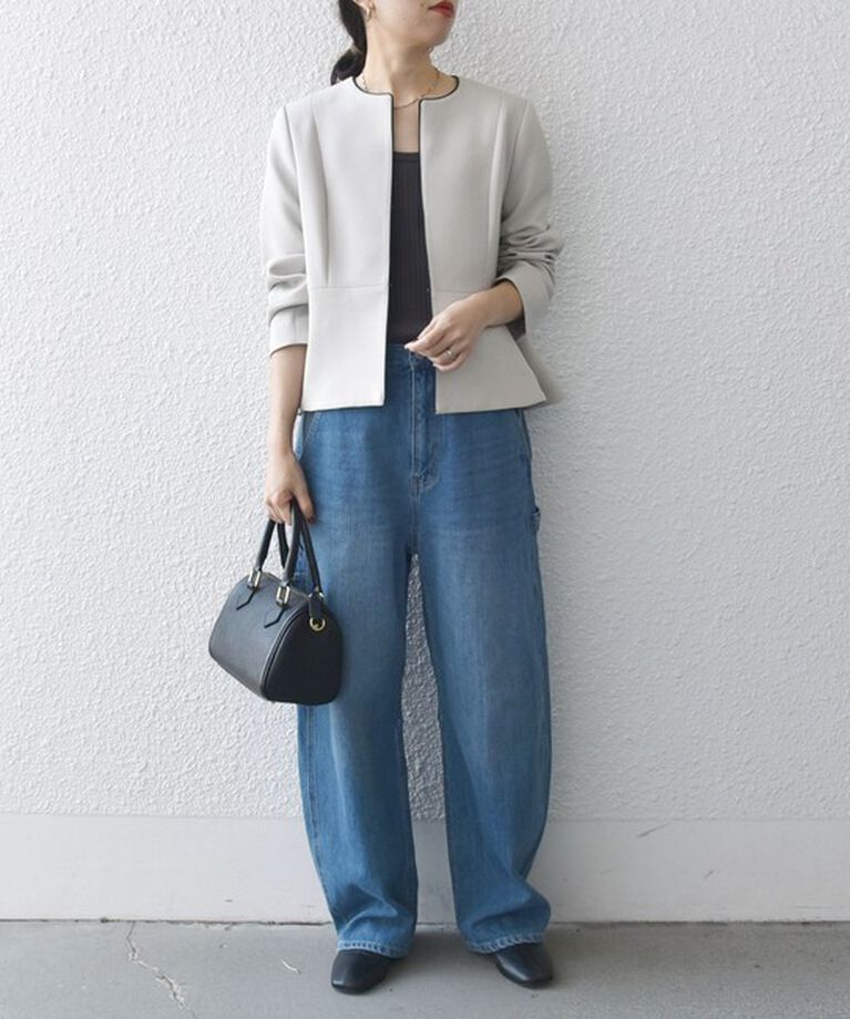 SHIPS any「SHIPS any:〈洗濯機可能〉ダブルクロス  ペプラム ノーカラー ジャケット［NAVY BLUE］」|ノーカラージャケット|