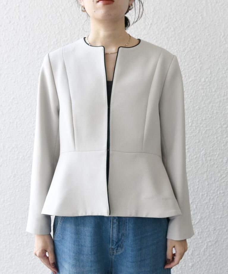 SHIPS any「SHIPS any:〈洗濯機可能〉ダブルクロス  ペプラム ノーカラー ジャケット［NAVY BLUE］」|ノーカラージャケット|