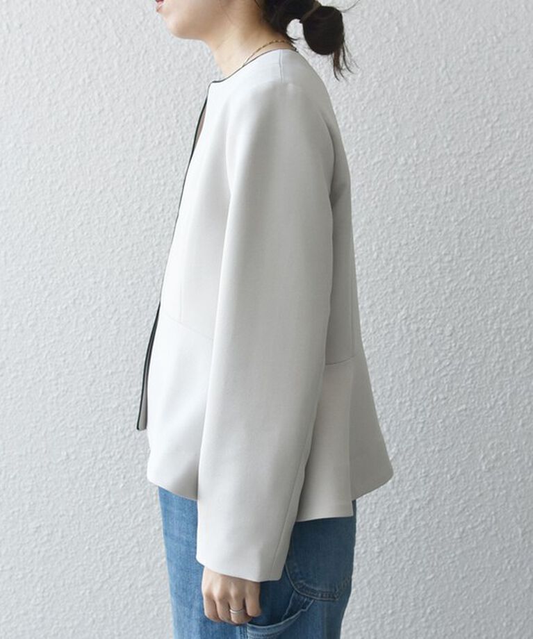 SHIPS any「SHIPS any:〈洗濯機可能〉ダブルクロス  ペプラム ノーカラー ジャケット［NAVY BLUE］」|ノーカラージャケット|
