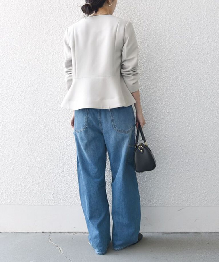 SHIPS any「SHIPS any:〈洗濯機可能〉ダブルクロス  ペプラム ノーカラー ジャケット［NAVY BLUE］」|ノーカラージャケット|