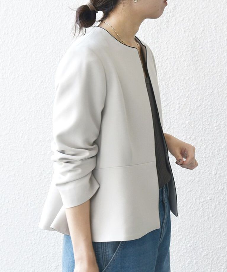 SHIPS any「SHIPS any:〈洗濯機可能〉ダブルクロス  ペプラム ノーカラー ジャケット［NAVY BLUE］」|ノーカラージャケット|