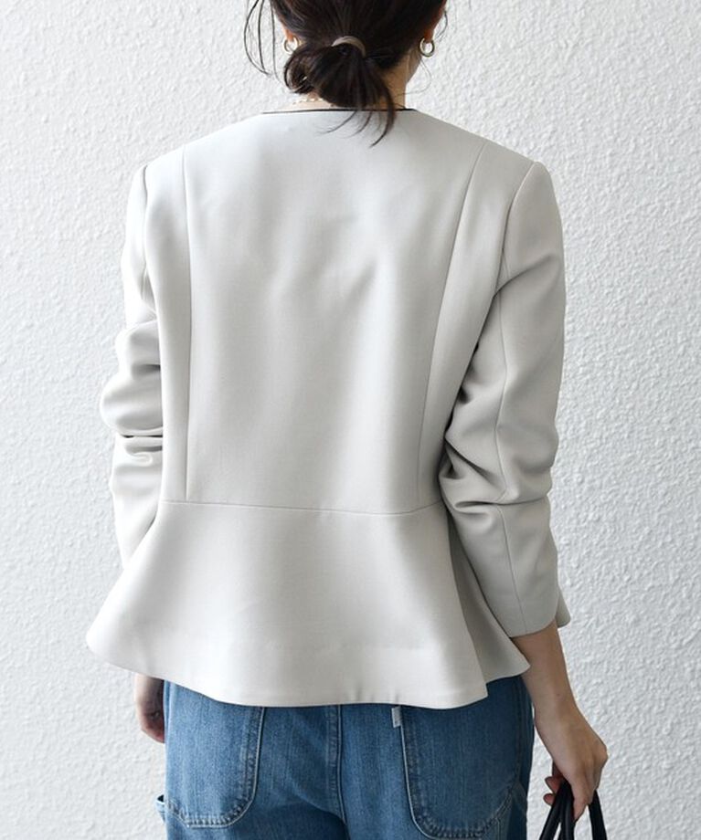 SHIPS any「SHIPS any:〈洗濯機可能〉ダブルクロス  ペプラム ノーカラー ジャケット［NAVY BLUE］」|ノーカラージャケット|