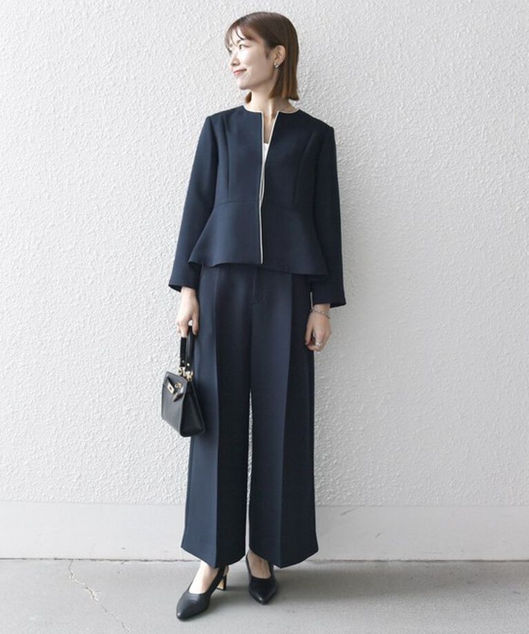 SHIPS any「SHIPS any:〈洗濯機可能〉ダブルクロス  ペプラム ノーカラー ジャケット［NAVY BLUE］」|ノーカラージャケット|