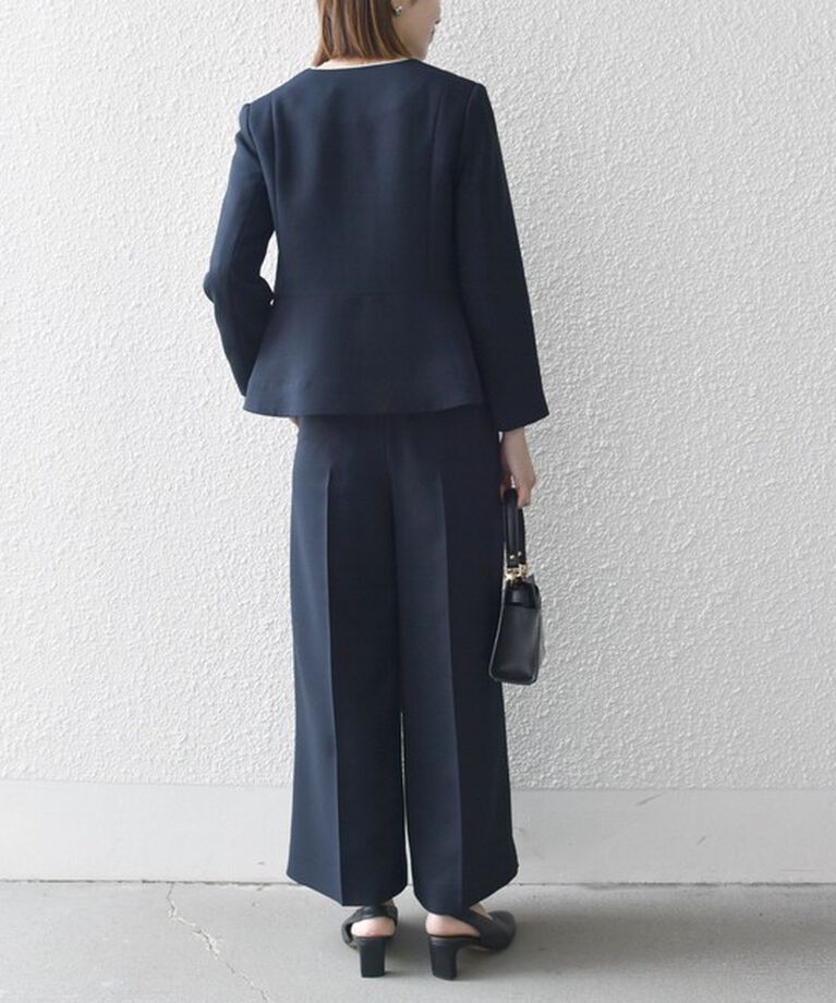 SHIPS any「SHIPS any:〈洗濯機可能〉ダブルクロス  ペプラム ノーカラー ジャケット［NAVY BLUE］」|ノーカラージャケット|