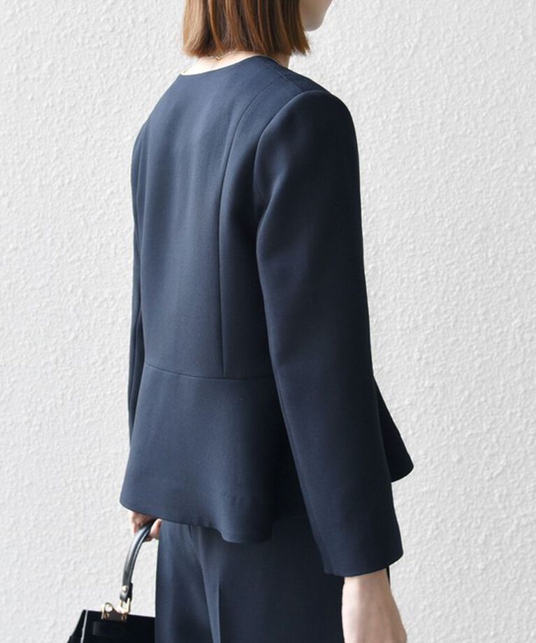 SHIPS any「SHIPS any:〈洗濯機可能〉ダブルクロス  ペプラム ノーカラー ジャケット［NAVY BLUE］」|ノーカラージャケット|