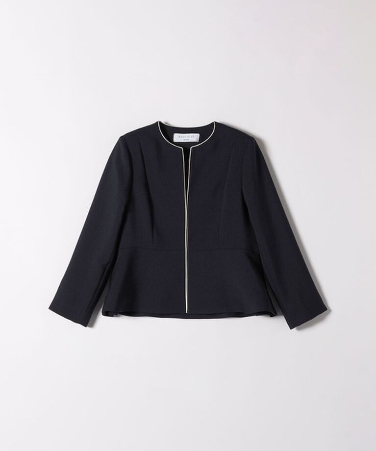SHIPS any「SHIPS any:〈洗濯機可能〉ダブルクロス  ペプラム ノーカラー ジャケット［NAVY BLUE］」|ノーカラージャケット|