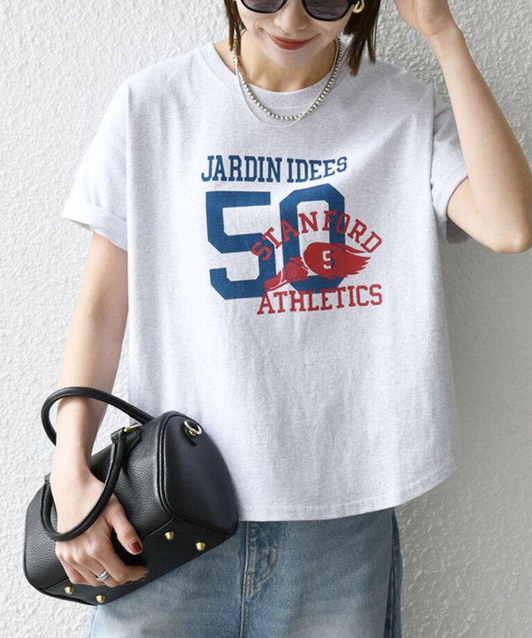 SHIPS any「《追加予約》【SHIPS any別注】KNiTS:〈洗濯機可能〉ラウンドヘム プリント ショート TEE」|Tシャツ・カットソー|グレー