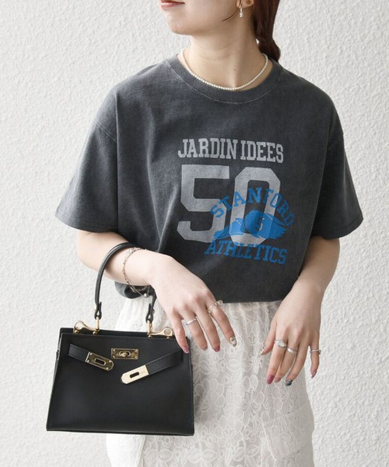 SHIPS any「《追加予約》【SHIPS any別注】KNiTS:〈洗濯機可能〉ラウンドヘム プリント ショート TEE」|Tシャツ・カットソー|チャコールグレー