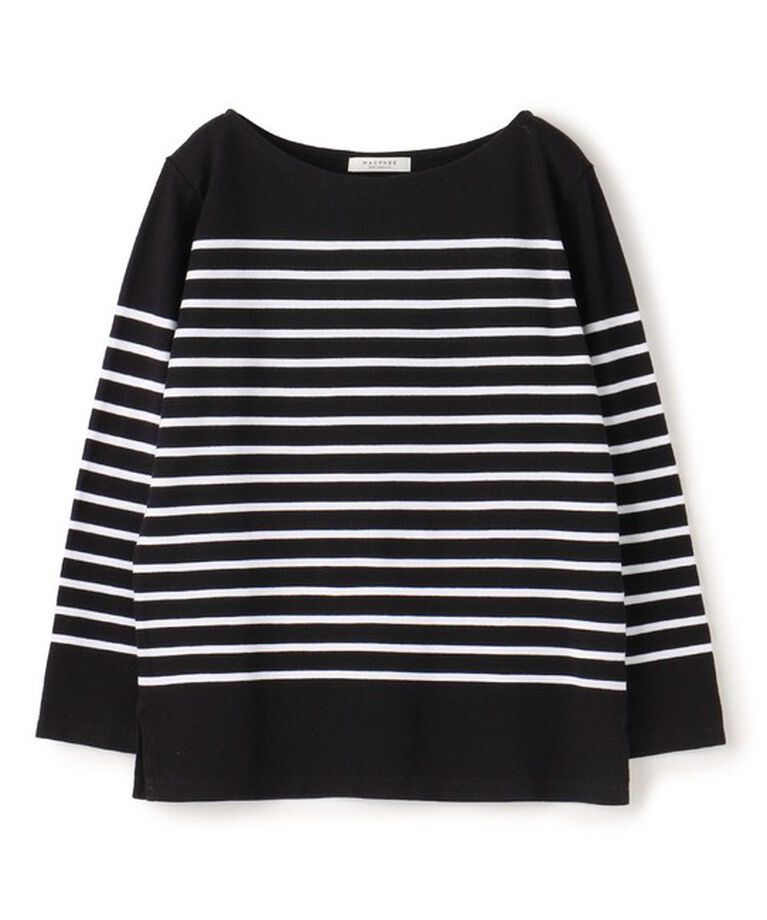 MACPHEE「コットンボーダー ボートネックプルオーバー」|Tシャツ・カットソー|18 ブラック系