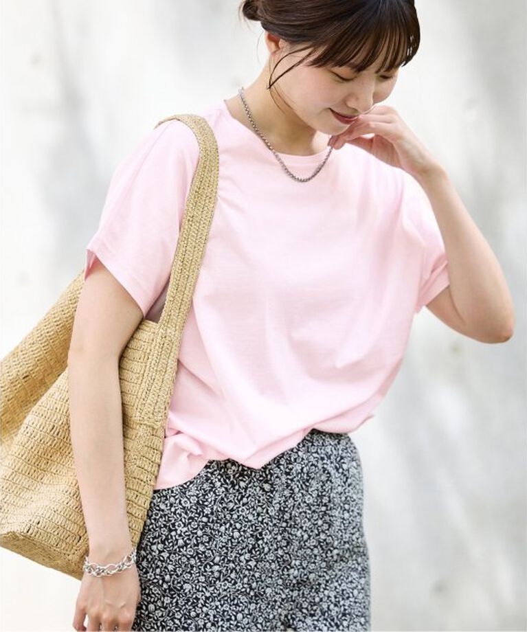 IENA「ATON/エイトン SUVIN 60/2 CAP SLEEVE TEE Tシャツ」|Tシャツ・カットソー|ピンク