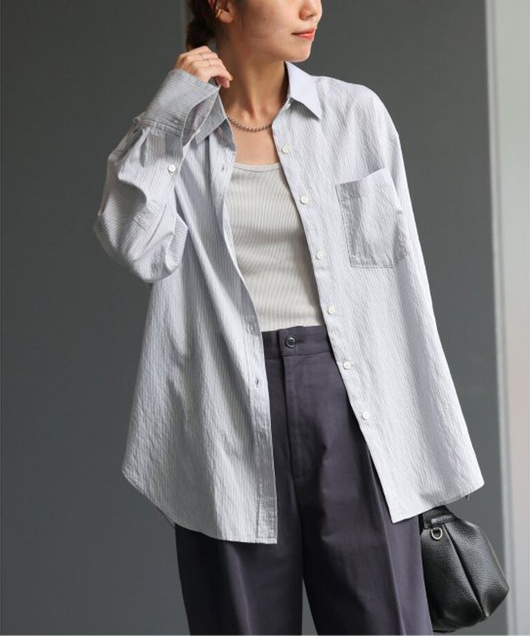 JOURNAL STANDARD relume「《追加》レーヨンストライプロングカフスシャツ」|シャツ・ブラウス|ブルー A