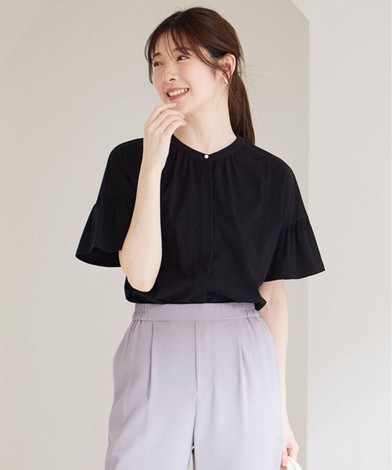 any SiS「【UVケア・接触冷感】汗ジミ防止加工カット ブラウス」|Tシャツ・カットソー|ブラック