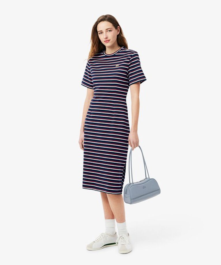 LACOSTE「バイカラーボーダーTシャツドレス / フレアワンピース」|ワンピース|ネイビー