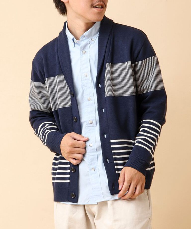 NOLLEY'S goodman「配色ショールカラーカーディガン 24AW」|カーディガン|ブルー系その他