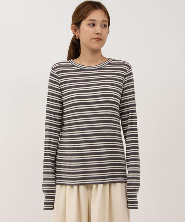 NOLLEY'S「カシミヤシルクボーダークルーネックプルオーバーカットソー」|Tシャツ・カットソー|