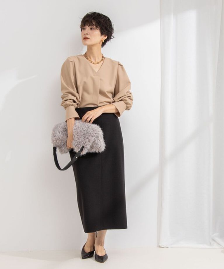 NOLLEY'S「《セットアップ対応》ウォッシャブルVネック前タックブラウス」|シャツ・ブラウス|
