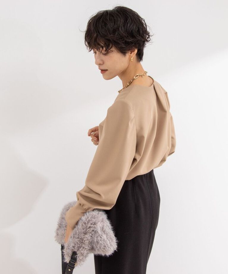 NOLLEY'S「《セットアップ対応》ウォッシャブルVネック前タックブラウス」|シャツ・ブラウス|