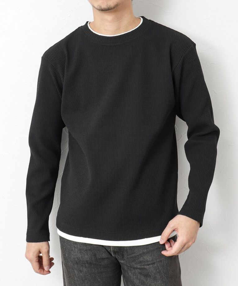 NOLLEY'S goodman「《吸水速乾》ワッフルダブルカラーLS TEE 25SS」|Tシャツ・カットソー|ブラック