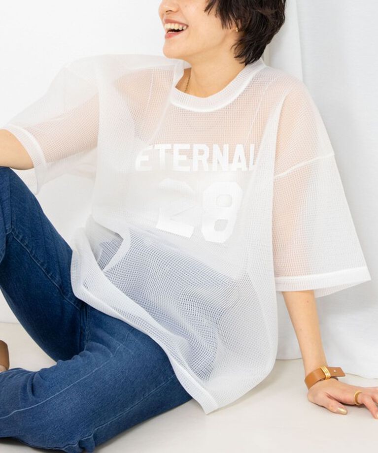 Rie Miller「ダンボールメッシュプリントTシャツ」|Tシャツ・カットソー|ホワイト