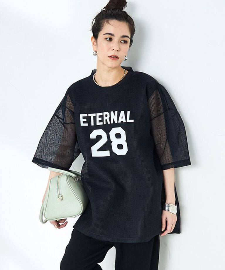 Rie Miller「ダンボールメッシュプリントTシャツ」|Tシャツ・カットソー|ネイビー