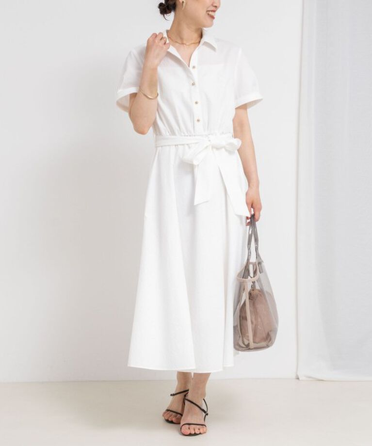 NOLLEY'S sophi「ウォッシャブルサッカーシャツワンピース」|ワンピース|