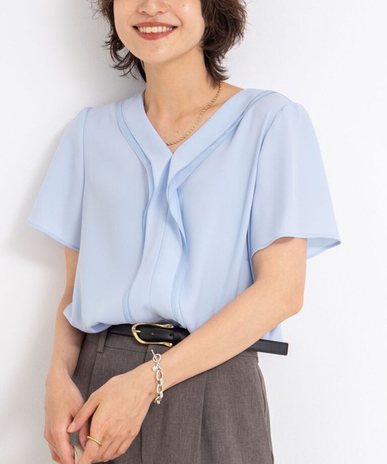 NOLLEY'S sophi「ジョーゼットVネックフリルブラウス」|シャツ・ブラウス|サックス