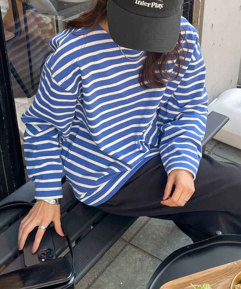 fredy emue「袖ドット釦ボーダープルオーバー」|Tシャツ・カットソー|
