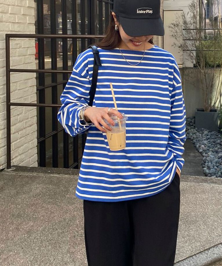 fredy emue「袖ドット釦ボーダープルオーバー」|Tシャツ・カットソー|