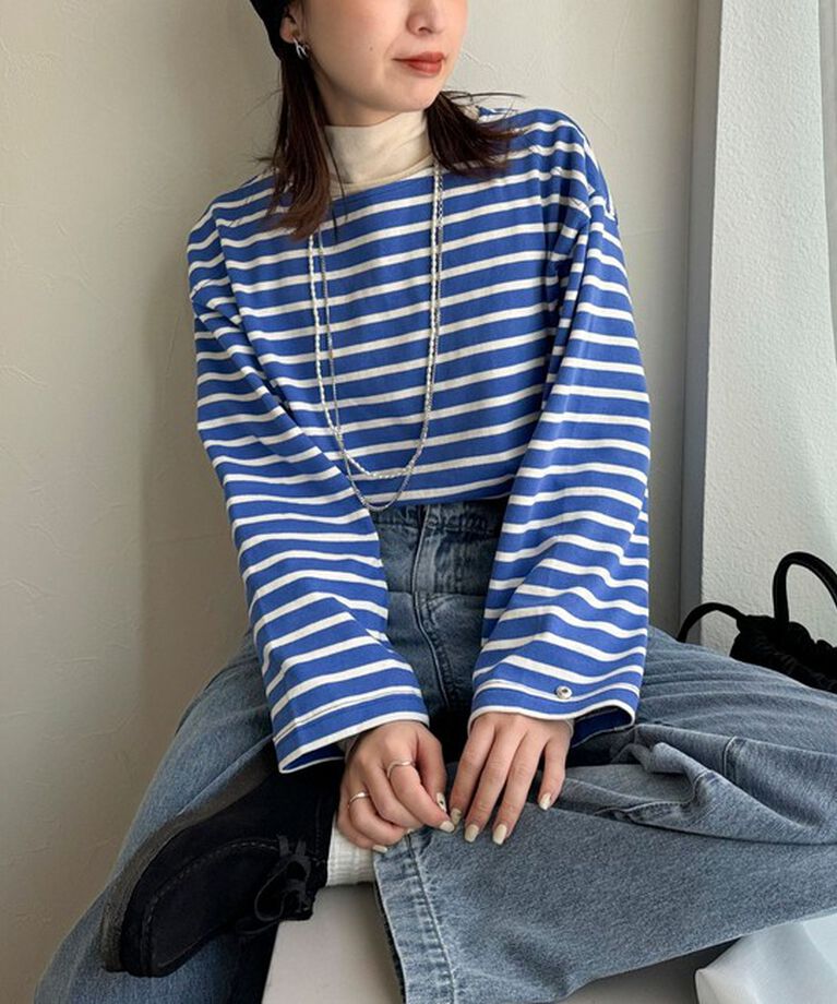 fredy emue「袖ドット釦ボーダープルオーバー」|Tシャツ・カットソー|