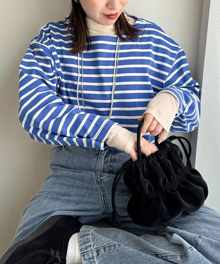 fredy emue「袖ドット釦ボーダープルオーバー」|Tシャツ・カットソー|