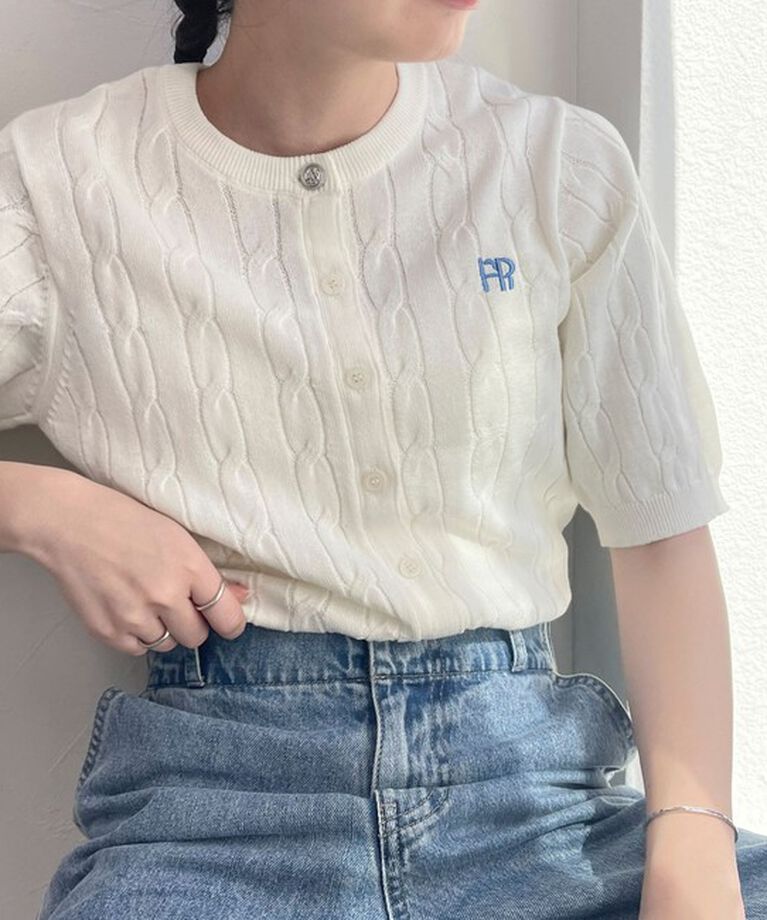 fredy emue「FR刺繍ケーブル柄半袖カーディガン」|カーディガン|