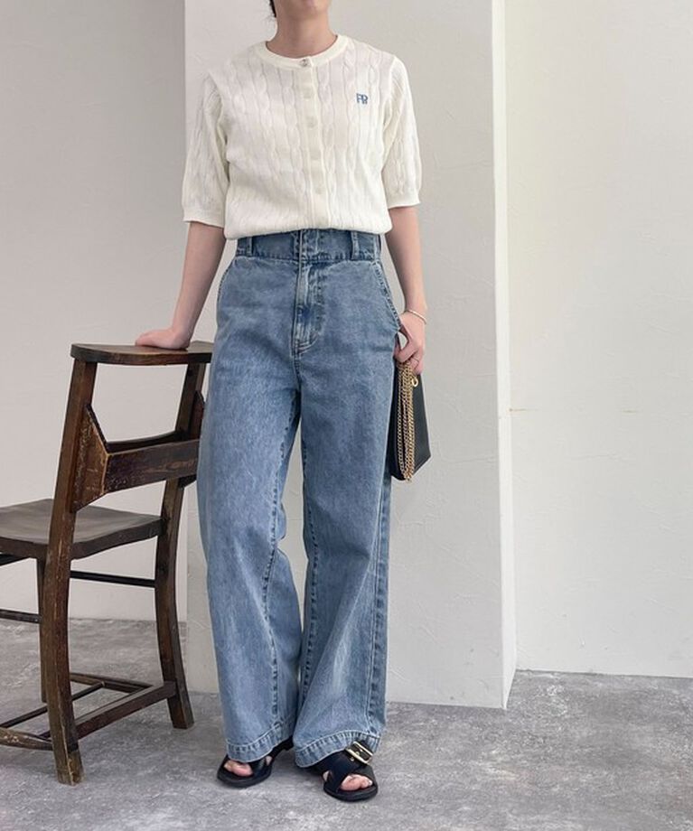 fredy emue「FR刺繍ケーブル柄半袖カーディガン」|カーディガン|
