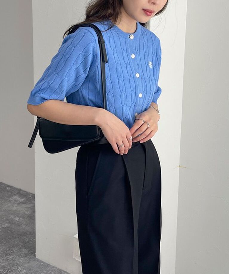fredy emue「FR刺繍ケーブル柄半袖カーディガン」|カーディガン|
