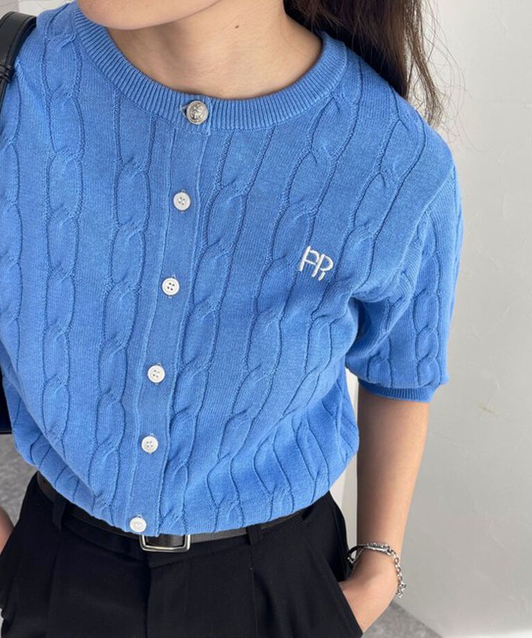 fredy emue「FR刺繍ケーブル柄半袖カーディガン」|カーディガン|