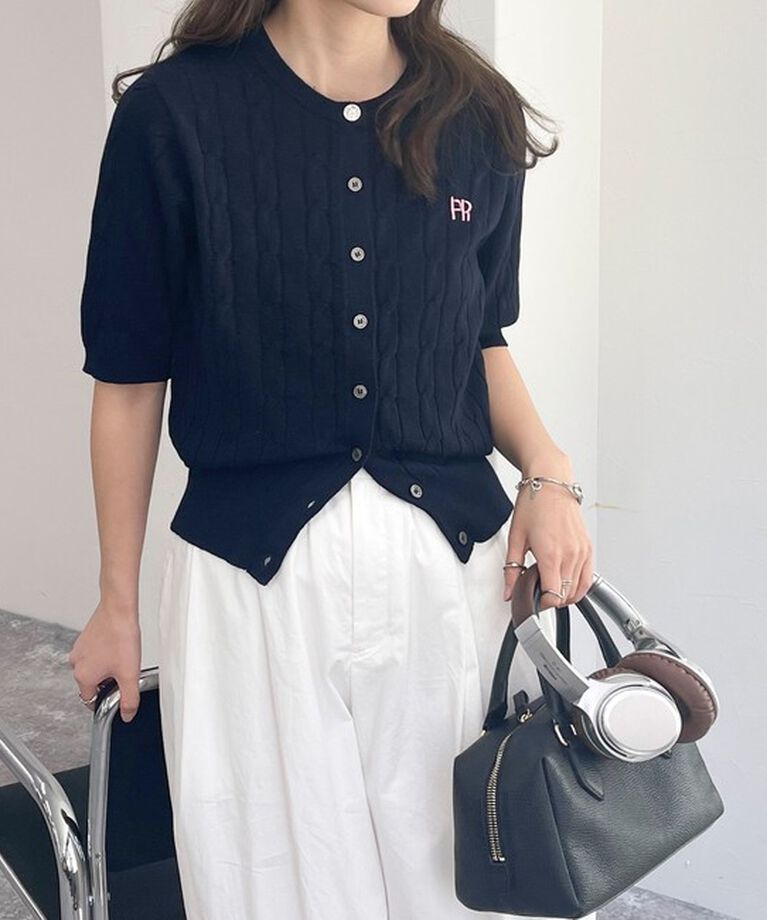 fredy emue「FR刺繍ケーブル柄半袖カーディガン」|カーディガン|