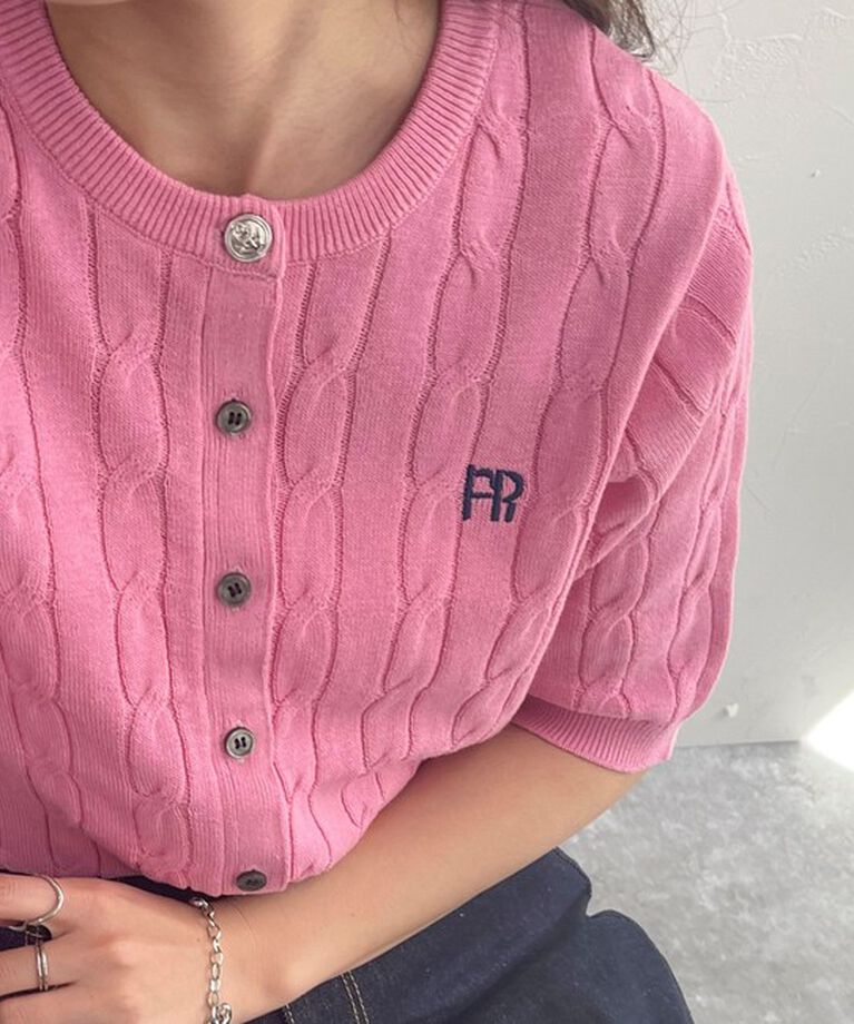 fredy emue「FR刺繍ケーブル柄半袖カーディガン」|カーディガン|