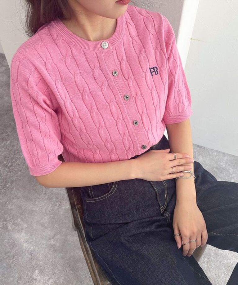fredy emue「FR刺繍ケーブル柄半袖カーディガン」|カーディガン|